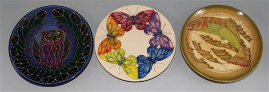 Sally Tuffin for Dennis Chinaworks. Three dishes; owl, salmon and butterfly designs
